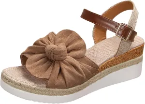 Womens Espadrilles Wedges Sandals Flower Strap Closed Toe Tie Lace Up Platform Ankle Strap Summer Dress Shoes Rhinestone