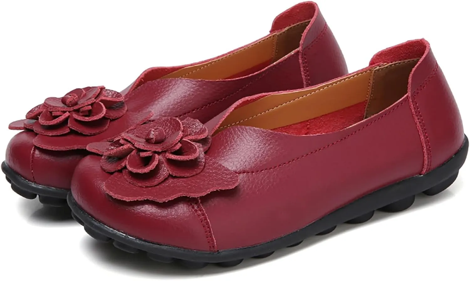 Womens Genuine Leather Loafers Wide Width Slip on Casual Round Toe Moccasins Driving Flats Lightweight Mom Nurse Walking Shoes