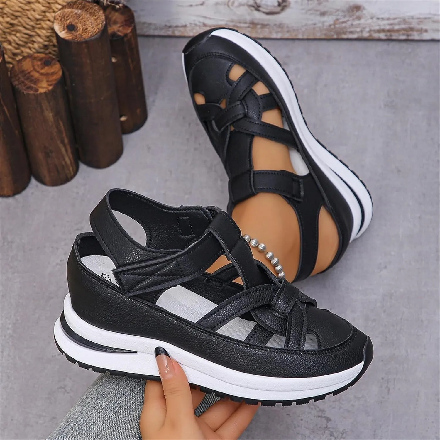 Womens Hollow Out Platform Wedge Sandals Lightweight Closed Toe Sandals Casual Ankle Strap Breathable Sandal Comfortable Summer Beach Shoes