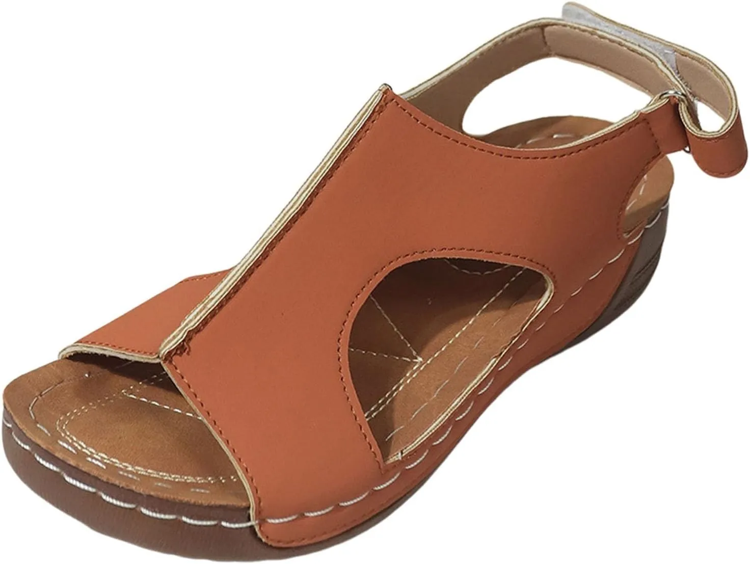 Womens Leather Sandals Comfortable Dressy Orthopedic Arch Wedge Roman Sandals with Adjustable Straps Casual Diabetic Walking Beach Sandal