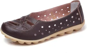 Women's Leather Sandals Loafers Slip-Ons Flats Sandals Casual Walking Cutout Breathable Shoes