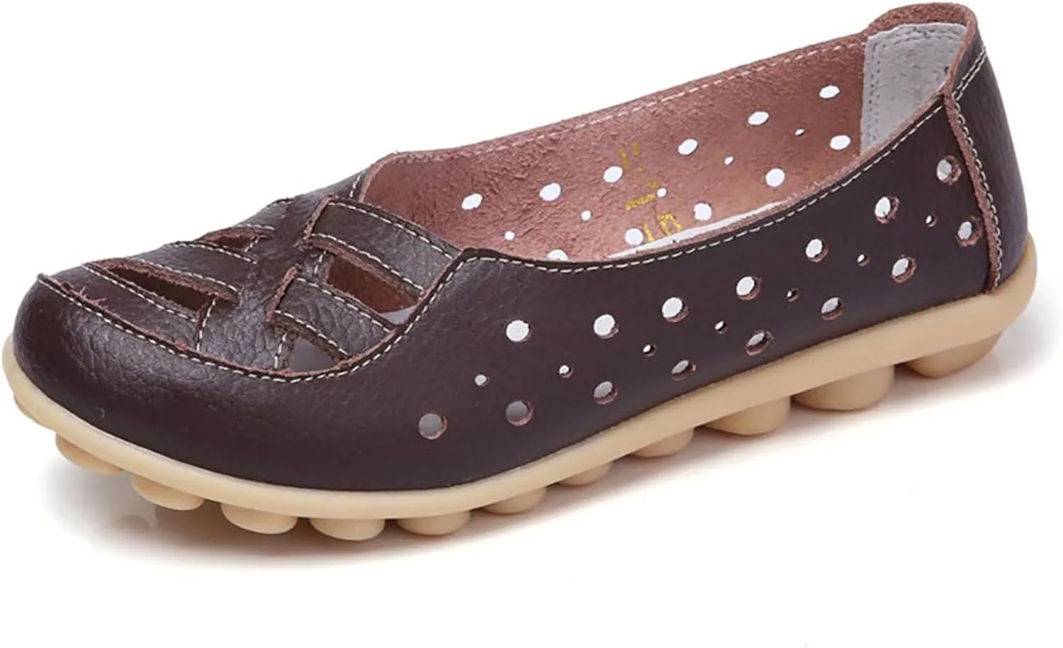 Women's Leather Sandals Loafers Slip-Ons Flats Sandals Casual Walking Cutout Breathable Shoes