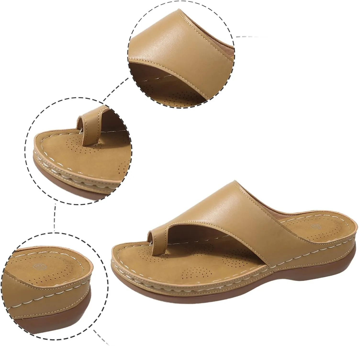 Women's Leather Wedge Sandals Arch Support Flip-Flops Walking Beach Sandals Slip On Open Toe Dressy Sandals