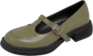 Women's Mary Jane T-Strap Oxford Shoes Flats Vintage Square Toe Leather Low Heel Girls Dress Shoe
