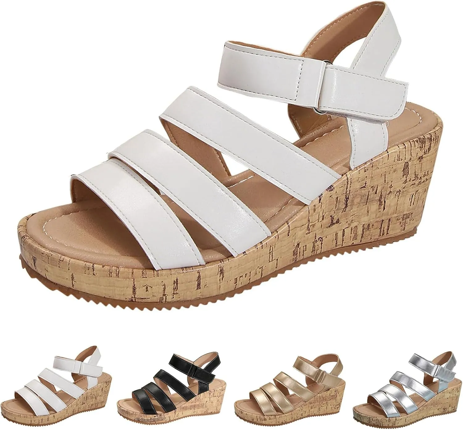 Womens Open Toe Sandals Comfortable Summer Wedge Shoes Non-Slip Ankle Strap Buckle Wedge Sandals Beach Shoes