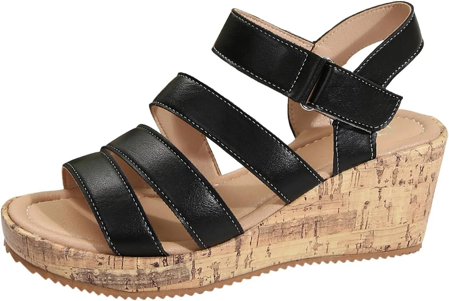 Womens Open Toe Sandals Comfortable Summer Wedge Shoes Non-Slip Ankle Strap Buckle Wedge Sandals Beach Shoes