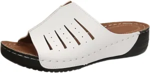 Womens Platform Sandals Orthopedic Arch Support Slip on Wedge Sandals Lightweight Leather Open Toe Slippers