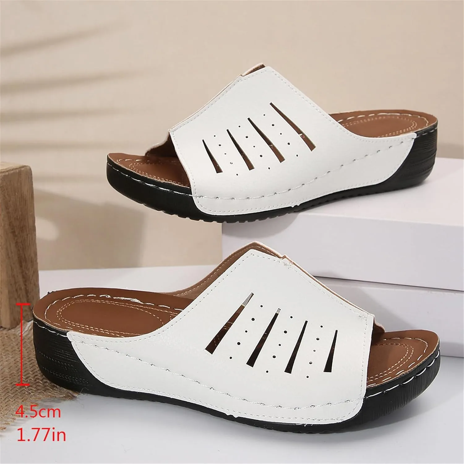 Womens Platform Sandals Orthopedic Arch Support Slip on Wedge Sandals Lightweight Leather Open Toe Slippers