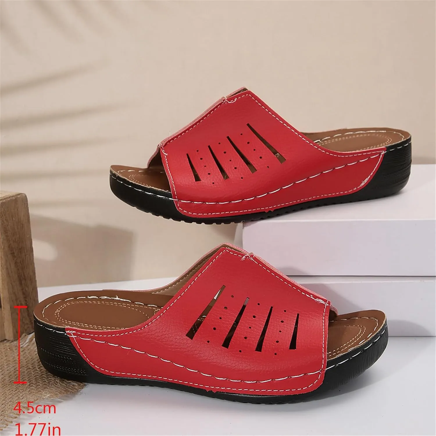 Womens Platform Sandals Orthopedic Arch Support Slip on Wedge Sandals Lightweight Leather Open Toe Slippers