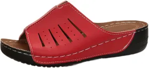 Womens Platform Sandals Orthopedic Arch Support Slip on Wedge Sandals Lightweight Leather Open Toe Slippers