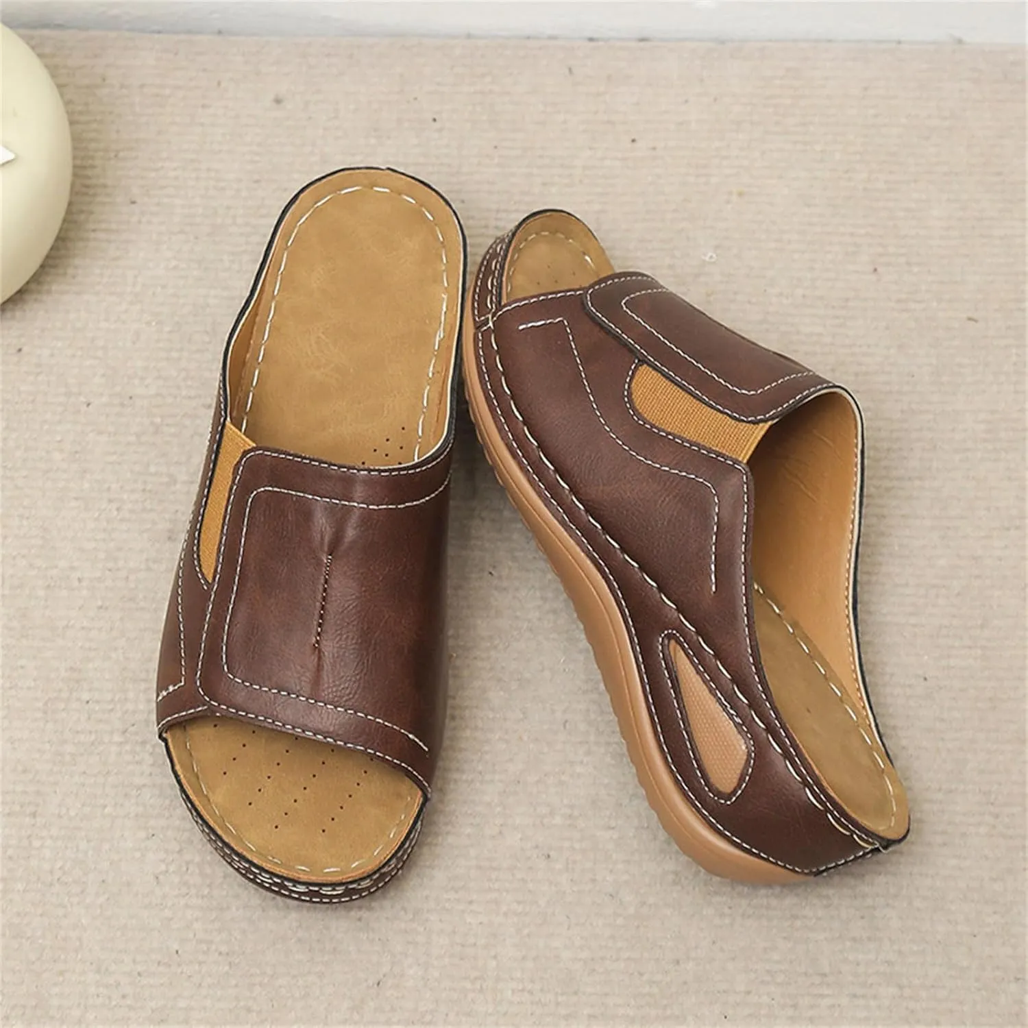 Women's Platform Sandals Summer Casual Comfort Air Cushion Leather Sandals Arch Support Slip on Wedge Slipper