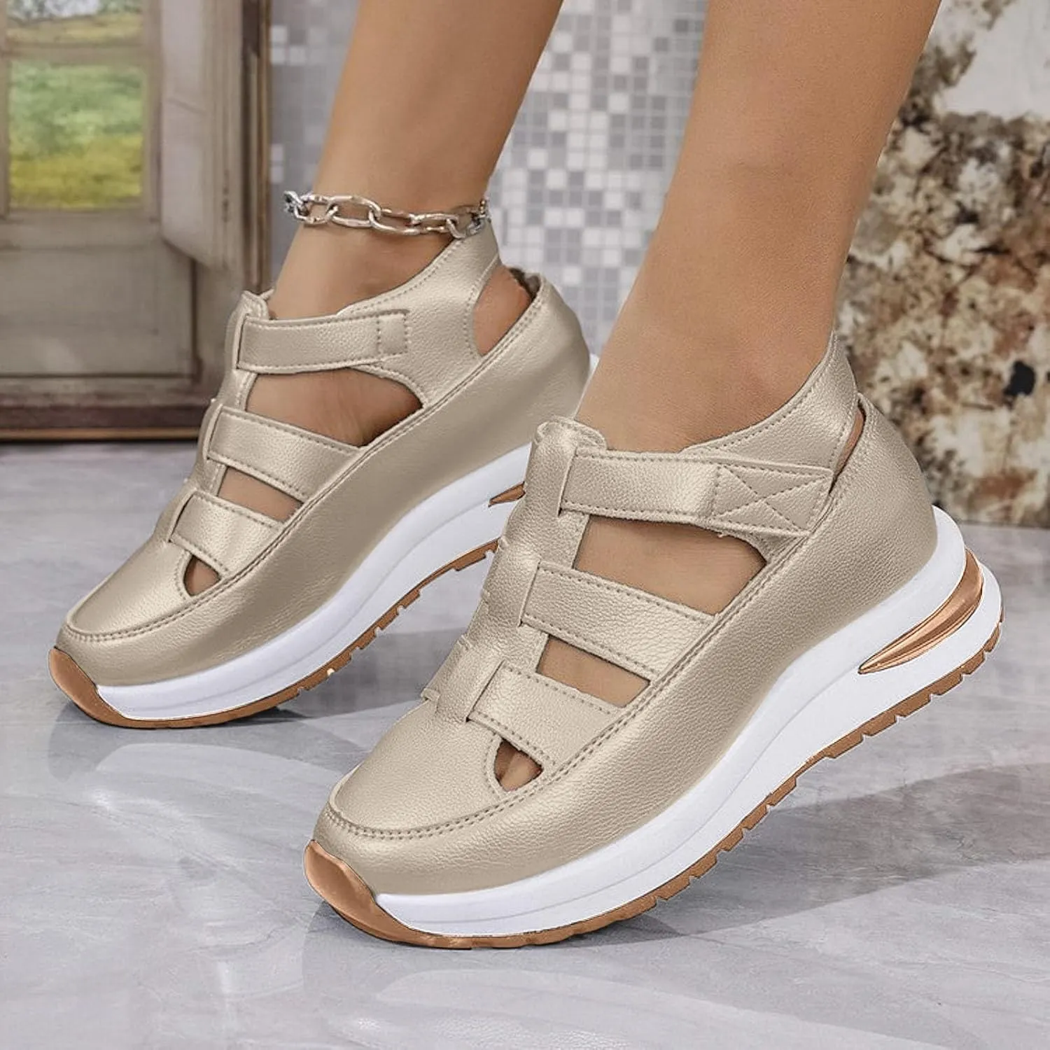 Womens Platform Sandals Wedge Ankle Strap Closed Toe Sandals Ankle Strap Sandal Casual Bohemia Gladiator Outdoor Wedges Casual Summer Beach Shoes