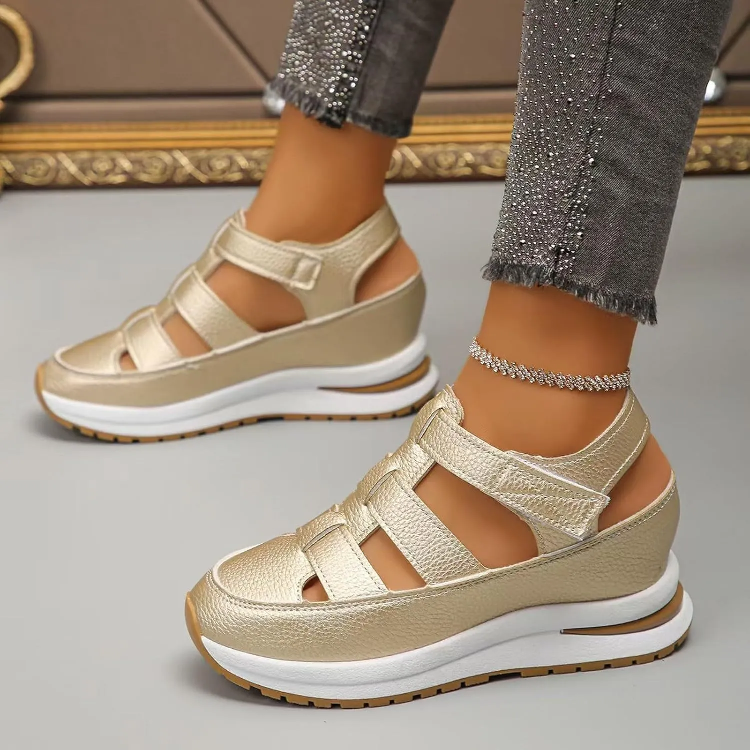 Womens Platform Sandals Wedge Ankle Strap Closed Toe Sandals Ankle Strap Sandal Casual Bohemia Gladiator Outdoor Wedges Casual Summer Beach Shoes