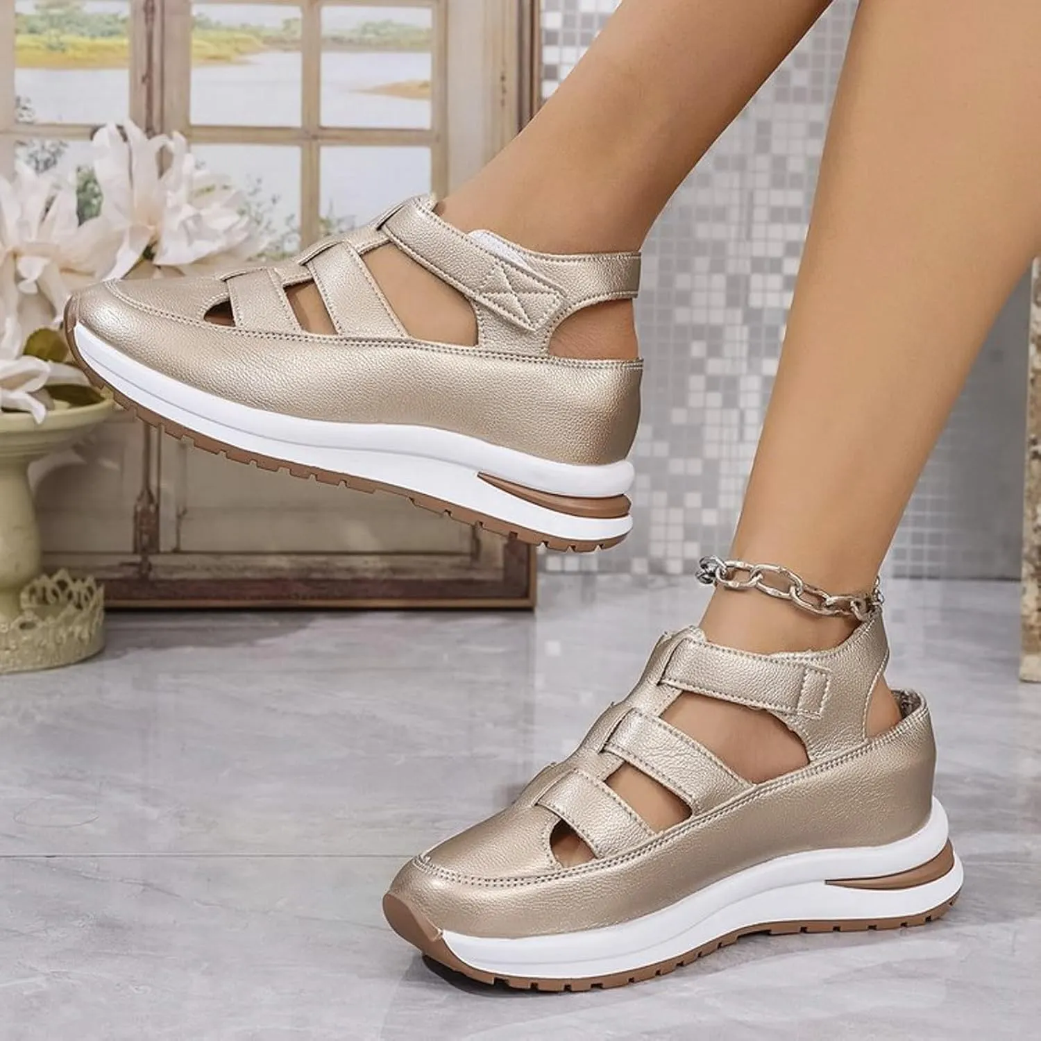 Womens Platform Sandals Wedge Ankle Strap Closed Toe Sandals Ankle Strap Sandal Casual Bohemia Gladiator Outdoor Wedges Casual Summer Beach Shoes