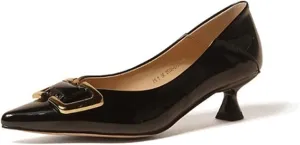 Women's Pointed Toe Buckle Loafers Fashion Slip-Ons Flat Heel Shoes Ladies Dwarf Chunky Heel PU Leather Solid Backless Sandals Nurse Walking Driving Moccasins