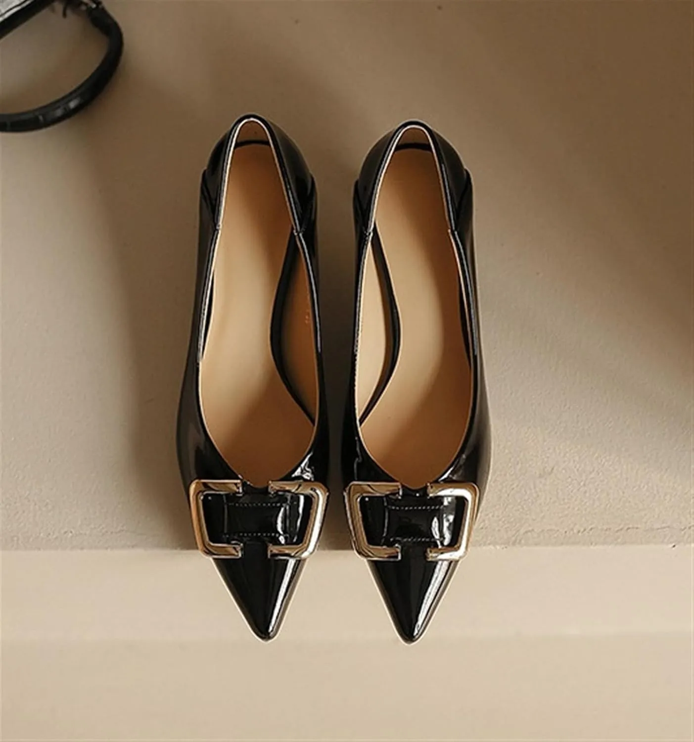 Women's Pointed Toe Buckle Loafers Fashion Slip-Ons Flat Heel Shoes Ladies Dwarf Chunky Heel PU Leather Solid Backless Sandals Nurse Walking Driving Moccasins