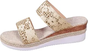 Women's Sandal Wedge Casual Summer Leather Orthopedic Sandals Dressy Open Toe Platform Slip on Espadrilles