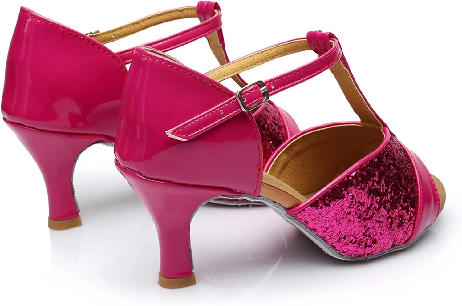 Womens Sandals Buckle Latin Dance Shoes Suede Sole Wedding Performance Dance Summer Open Toe Mid Heels Shoes