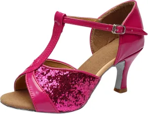 Womens Sandals Buckle Latin Dance Shoes Suede Sole Wedding Performance Dance Summer Open Toe Mid Heels Shoes