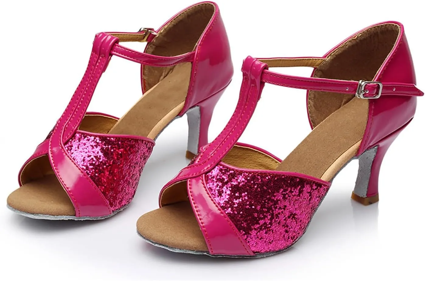 Womens Sandals Buckle Latin Dance Shoes Suede Sole Wedding Performance Dance Summer Open Toe Mid Heels Shoes