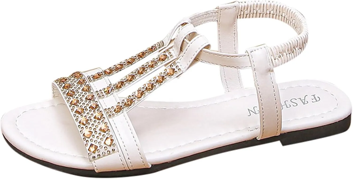 Womens Sandals Dressy Walking Beach Wedding Shoes Elastic Ankle Strap Vacation Sandals Women Bohemian Flat Sandal