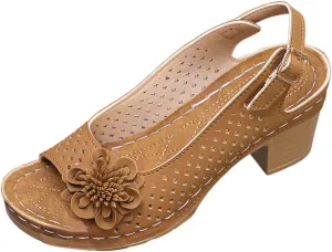 Women's Sandals Summer Open Toe Ankle Buckle Heel Cut Out Vamp Peep Toe Sandals Slingback Casual Solid Color Hollow Out Floral Sandal Dressy Wedding Dance Shoes 2025