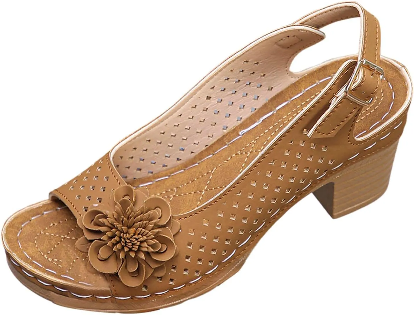 Women's Sandals Summer Open Toe Ankle Buckle Heel Cut Out Vamp Peep Toe Sandals Slingback Casual Solid Color Hollow Out Floral Sandal Dressy Wedding Dance Shoes 2025