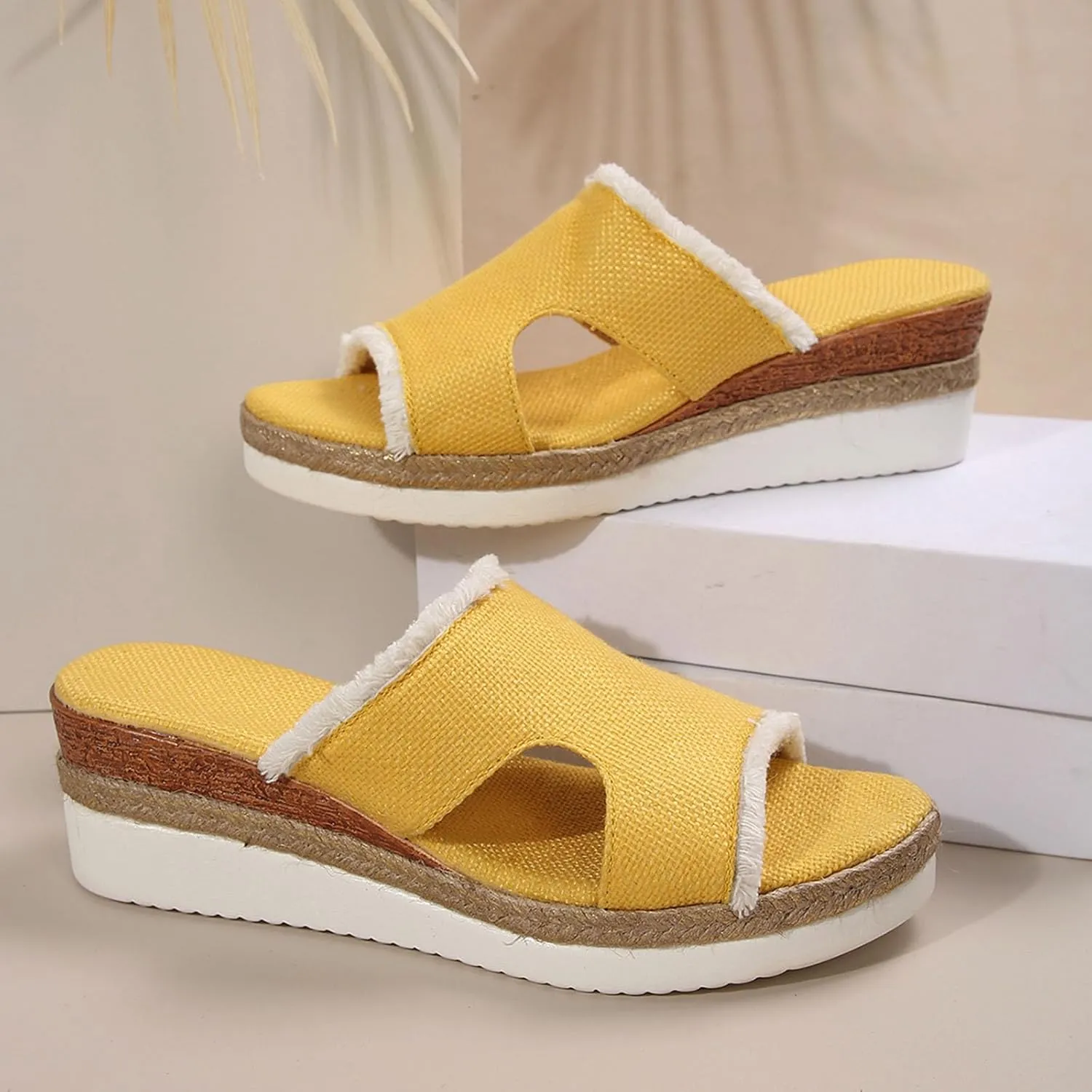 Women's Slide Sandals,2025 Woven Platform Slide Dressy Summer Open Toe Slip on Slippers Outdoor Beach Vacation Shoes