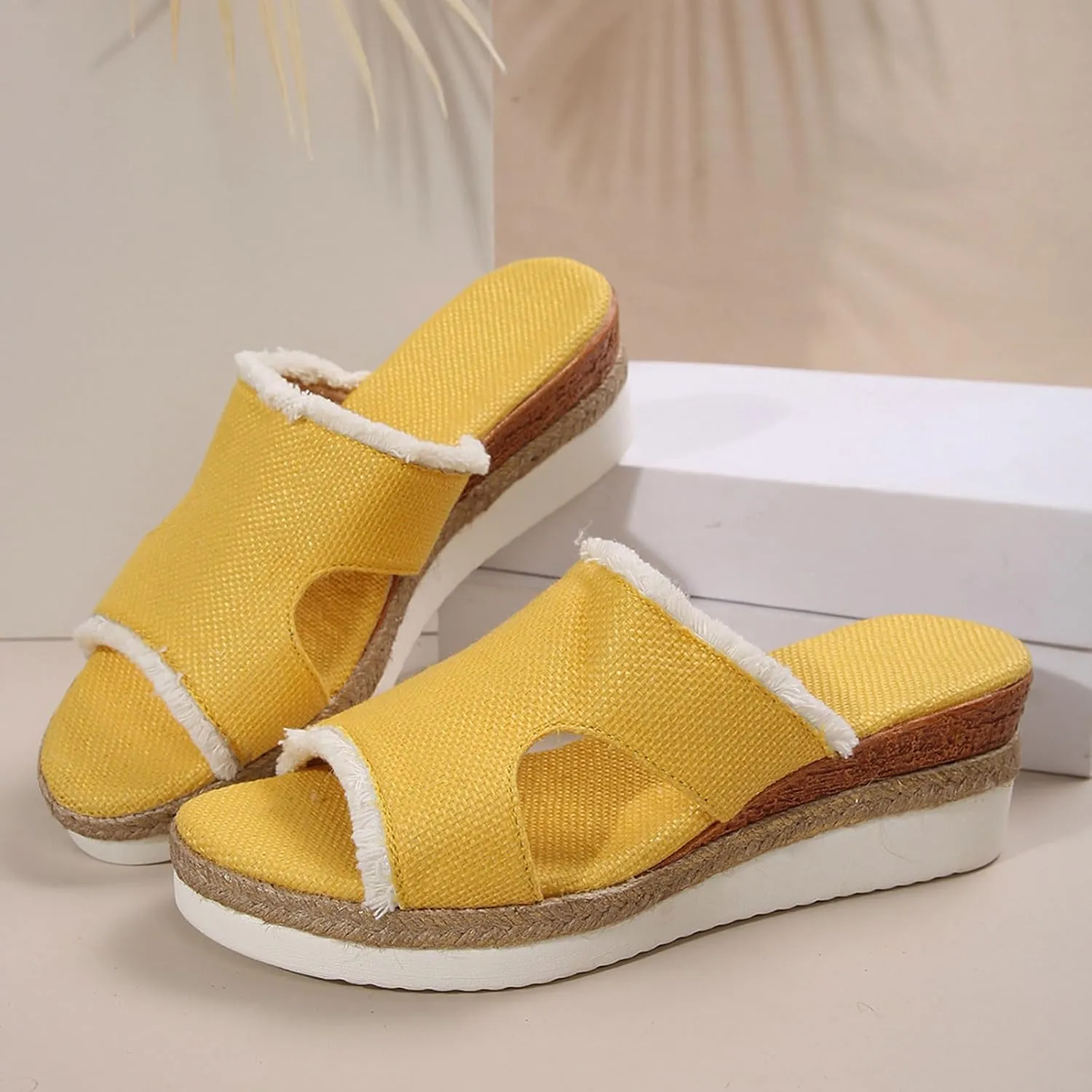 Women's Slide Sandals,2025 Woven Platform Slide Dressy Summer Open Toe Slip on Slippers Outdoor Beach Vacation Shoes