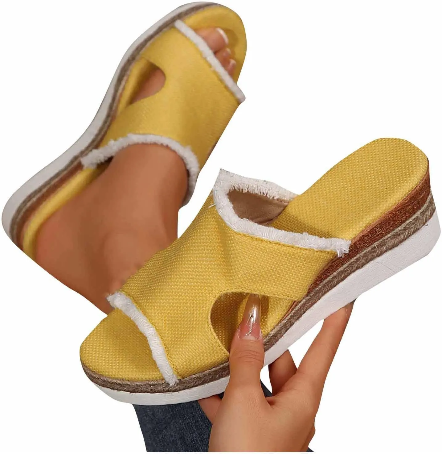 Women's Slide Sandals,2025 Woven Platform Slide Dressy Summer Open Toe Slip on Slippers Outdoor Beach Vacation Shoes