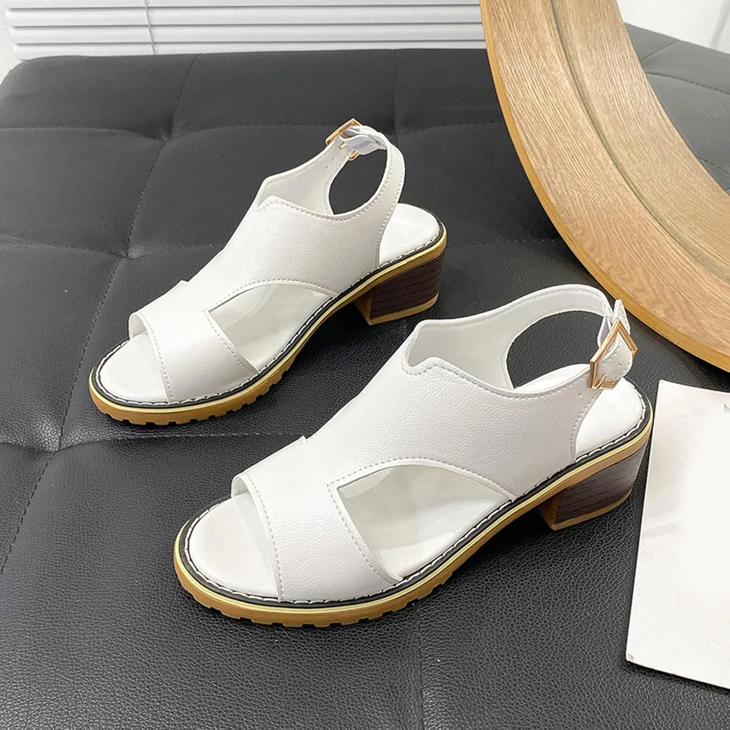 Women's Summer Fashion Chunky Heeled Sandals 2025 Open Toe Side Hollow Out Thick Heel Wedge Shoes Wide Width Low Heel Wedding Party Dress Shoes
