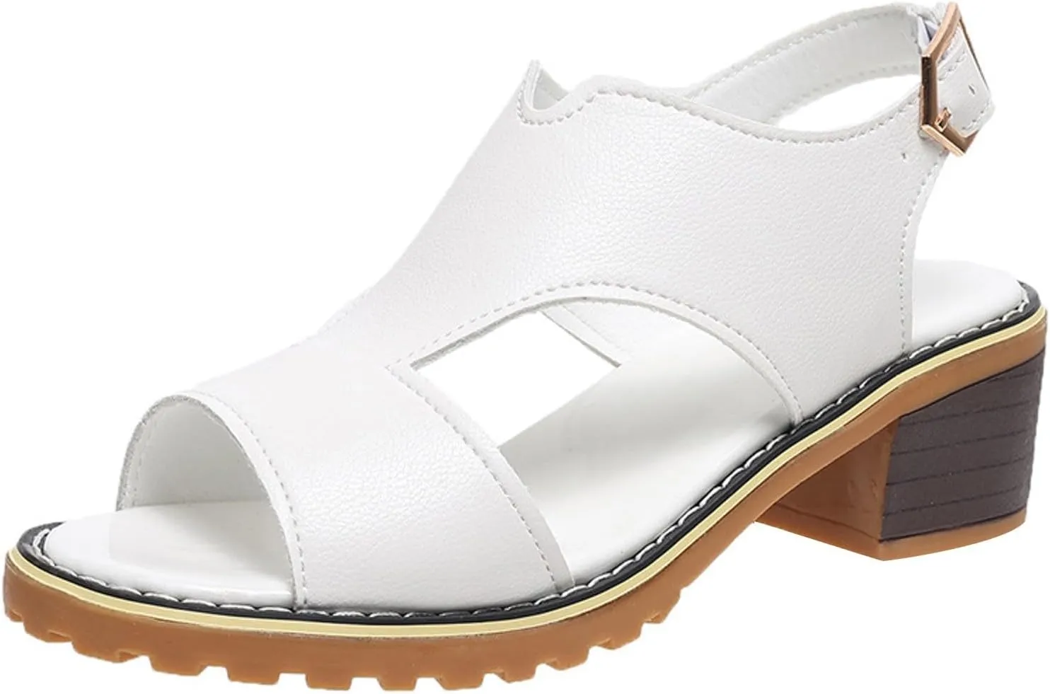 Women's Summer Fashion Chunky Heeled Sandals 2025 Open Toe Side Hollow Out Thick Heel Wedge Shoes Wide Width Low Heel Wedding Party Dress Shoes