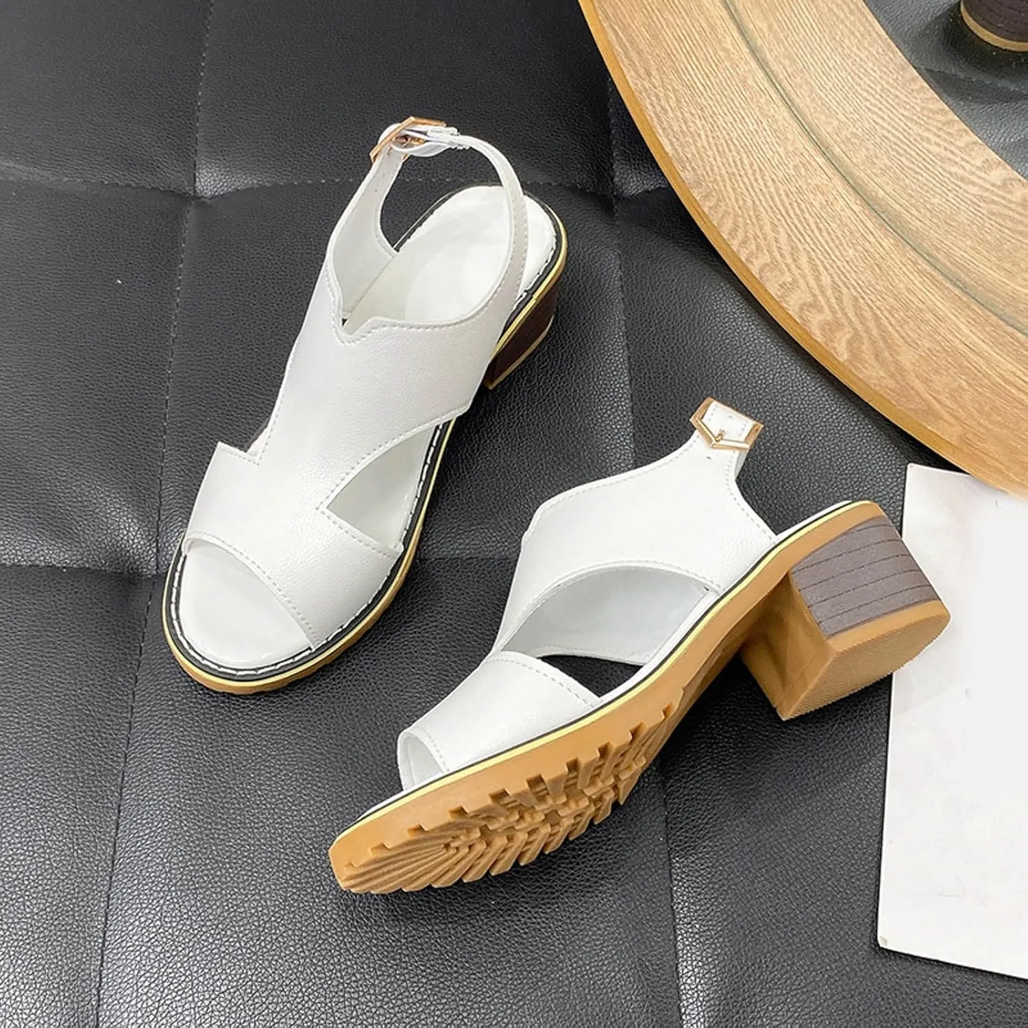 Women's Summer Fashion Chunky Heeled Sandals 2025 Open Toe Side Hollow Out Thick Heel Wedge Shoes Wide Width Low Heel Wedding Party Dress Shoes