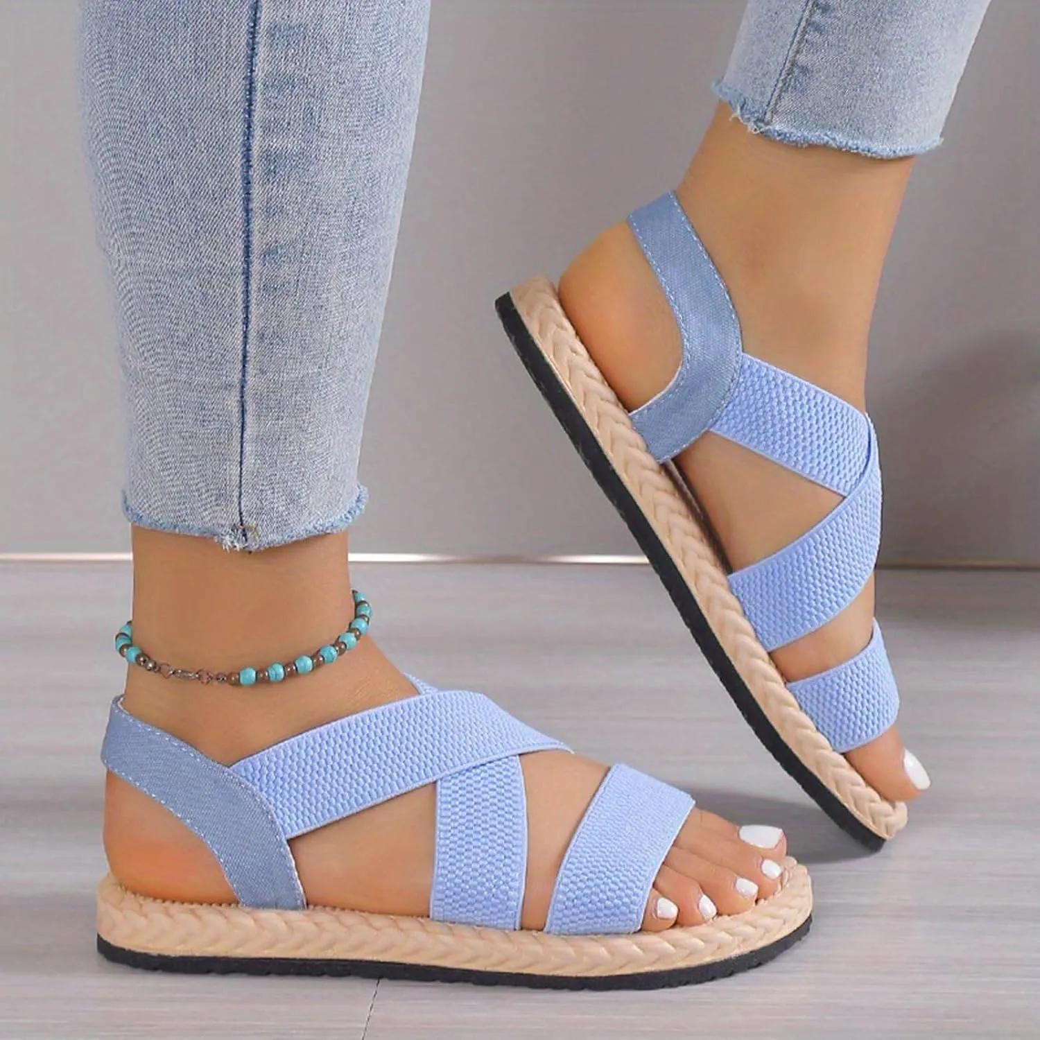 Women's Summer Fashion Flat Sandals Comfortable Ankle Strap Outdoor Walking Shoes Comfortable Walking Sandals