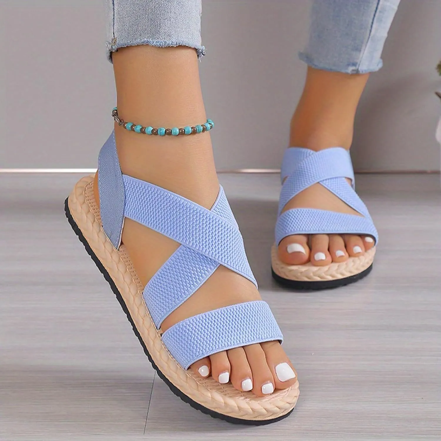 Women's Summer Fashion Flat Sandals Comfortable Ankle Strap Outdoor Walking Shoes Comfortable Walking Sandals