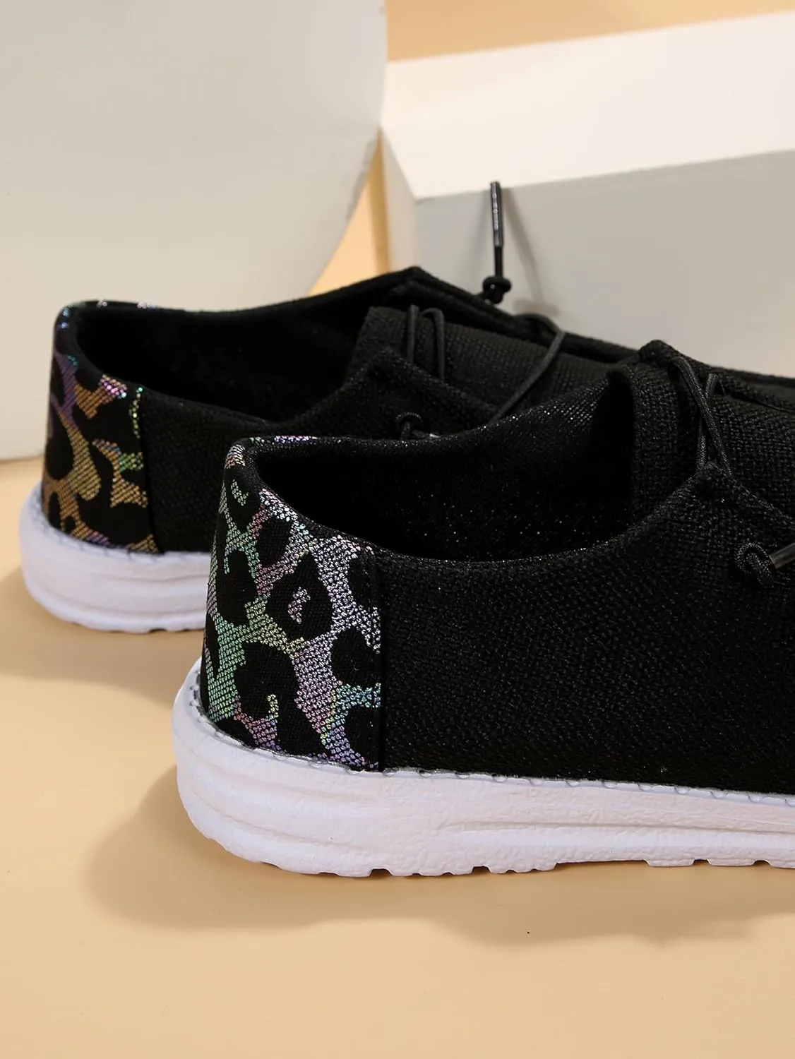 Women's Sunflower Print Canvas Casual Loafers Comfortable Light Weight Slip On Ultralight Sole Wide Boat Shoes Casual Lightweight Black Lace-Up Walking Flat Deck Shoes for Work and Traveling