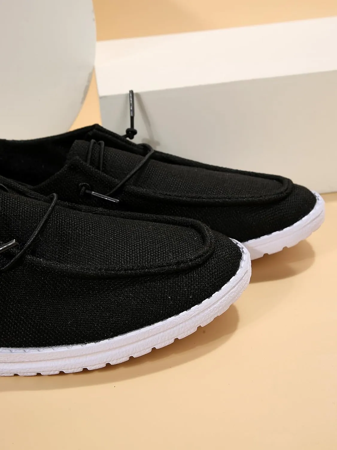 Women's Sunflower Print Canvas Casual Loafers Comfortable Light Weight Slip On Ultralight Sole Wide Boat Shoes Casual Lightweight Black Lace-Up Walking Flat Deck Shoes for Work and Traveling