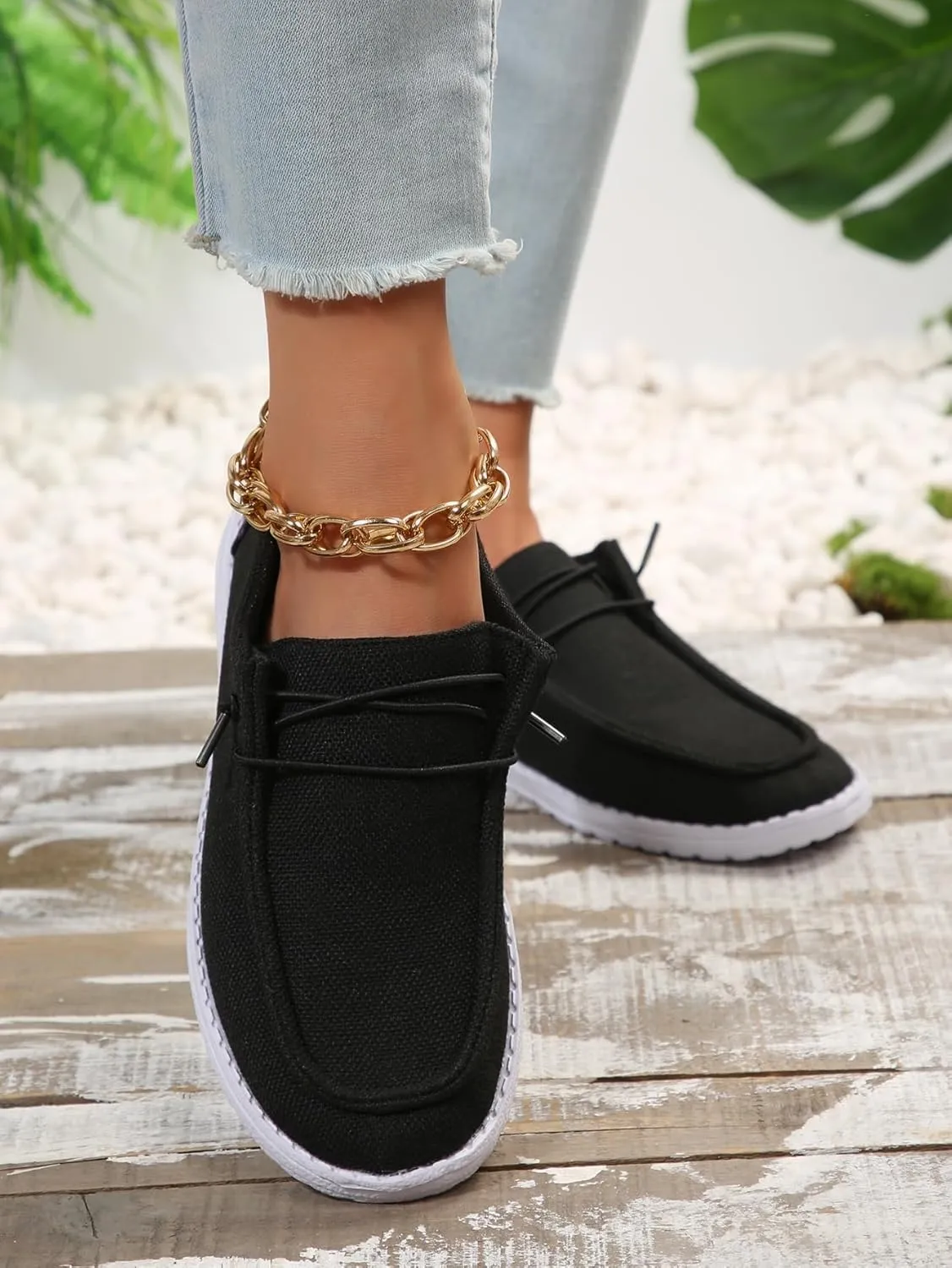 Women's Sunflower Print Canvas Casual Loafers Comfortable Light Weight Slip On Ultralight Sole Wide Boat Shoes Casual Lightweight Black Lace-Up Walking Flat Deck Shoes for Work and Traveling