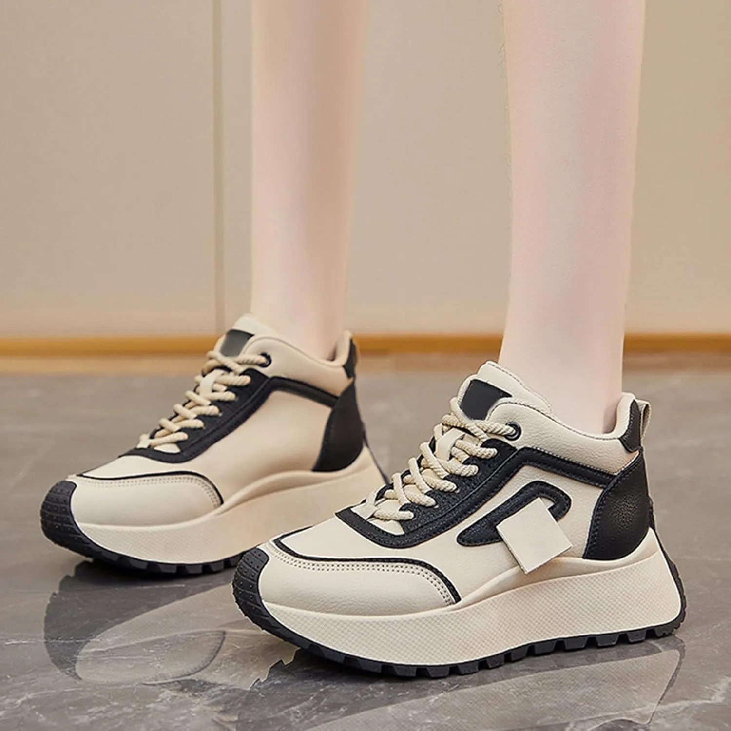 Womens Thick Sole Sneakers Platform Lace-up Casual Breathable Soft Walking Running Shoes Comfortable Tennis Shoes Non Slip Summer Spring Women's Sneakers