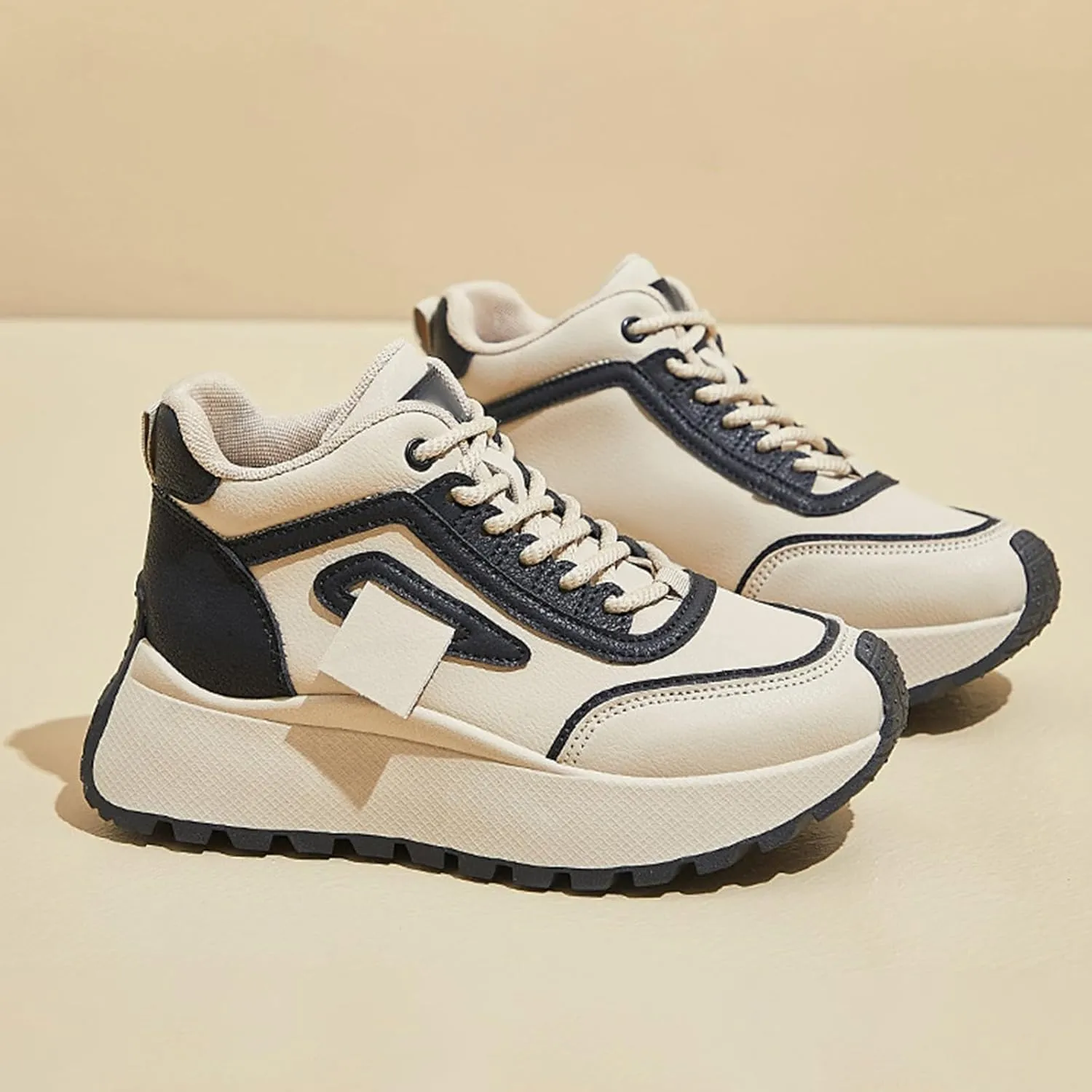 Womens Thick Sole Sneakers Platform Lace-up Casual Breathable Soft Walking Running Shoes Comfortable Tennis Shoes Non Slip Summer Spring Women's Sneakers