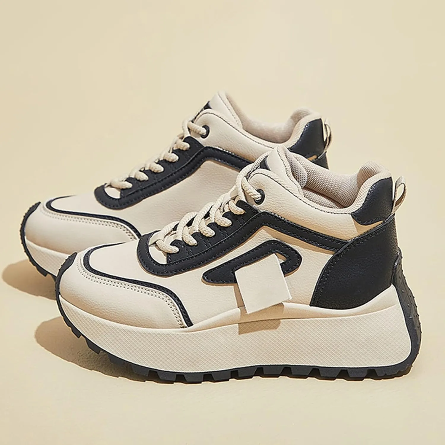Womens Thick Sole Sneakers Platform Lace-up Casual Breathable Soft Walking Running Shoes Comfortable Tennis Shoes Non Slip Summer Spring Women's Sneakers