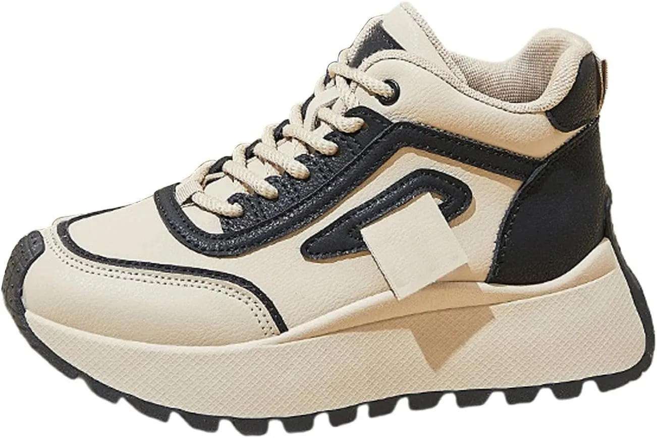 Womens Thick Sole Sneakers Platform Lace-up Casual Breathable Soft Walking Running Shoes Comfortable Tennis Shoes Non Slip Summer Spring Women's Sneakers