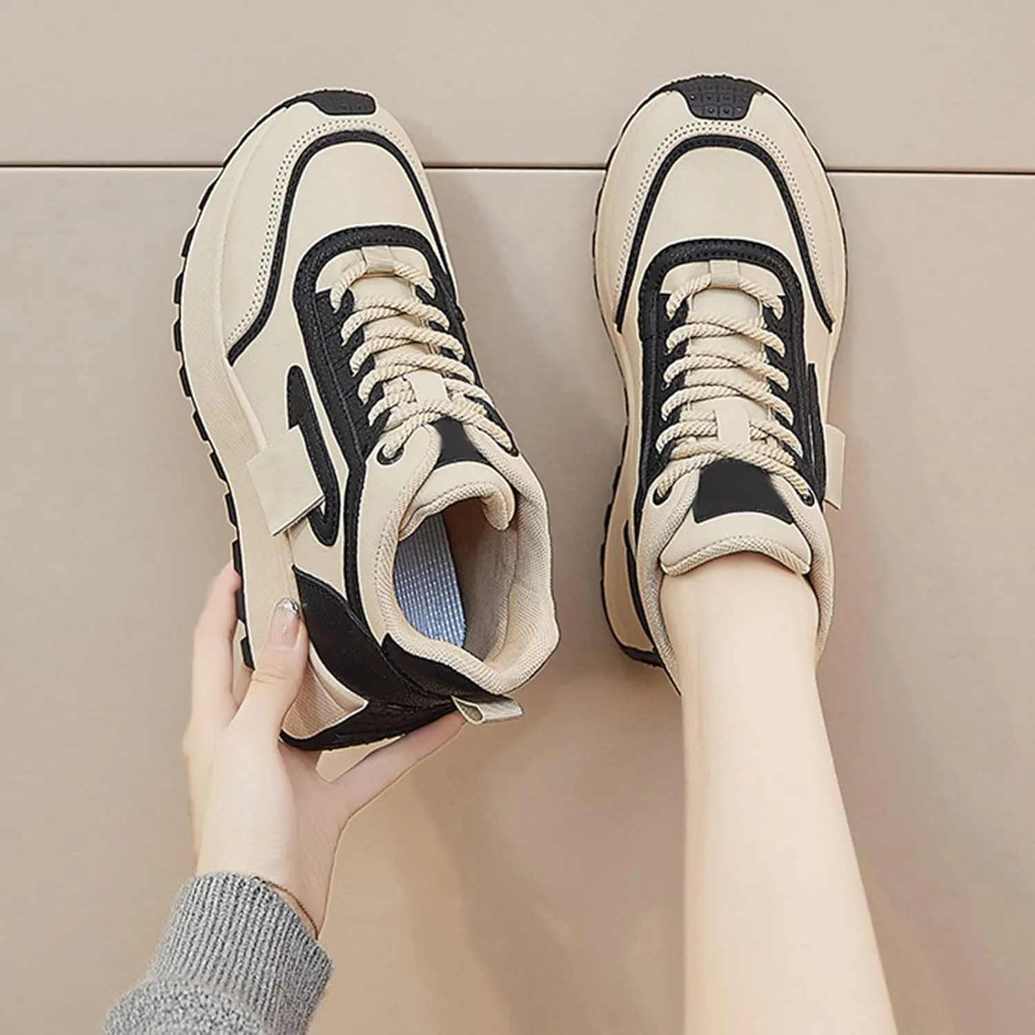 Womens Thick Sole Sneakers Platform Lace-up Casual Breathable Soft Walking Running Shoes Comfortable Tennis Shoes Non Slip Summer Spring Women's Sneakers