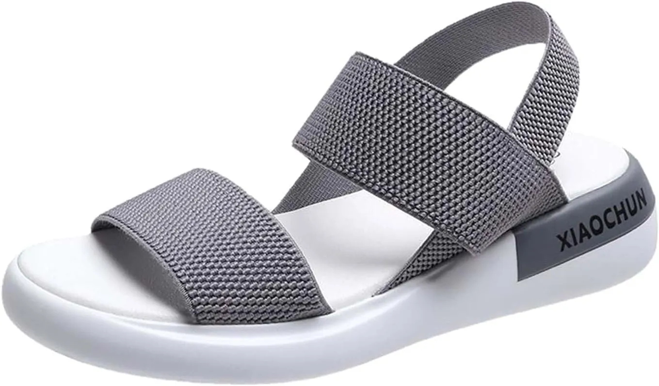 Women's Thick Strappy Sport Sandals High Elastic Ankle Strap Shoe Open Toe Platform Breathe Sandal Summer Beach Flats