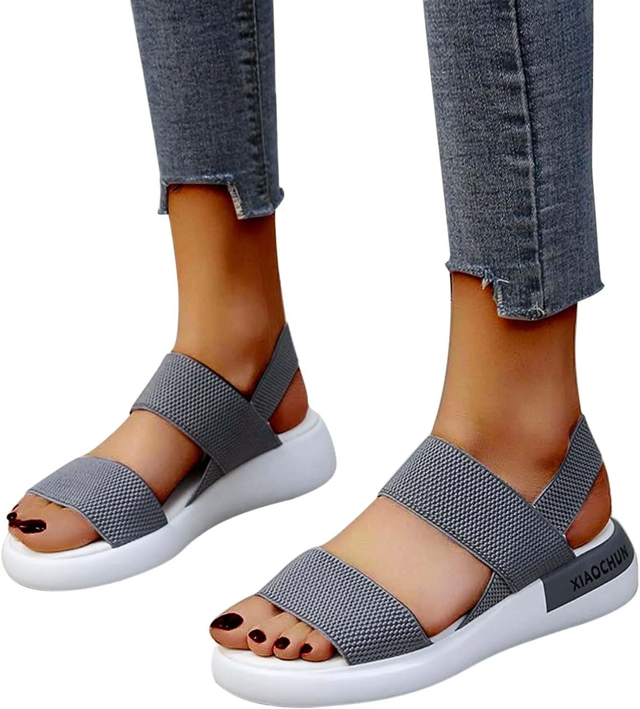 Women's Thick Strappy Sport Sandals High Elastic Ankle Strap Shoe Open Toe Platform Breathe Sandal Summer Beach Flats