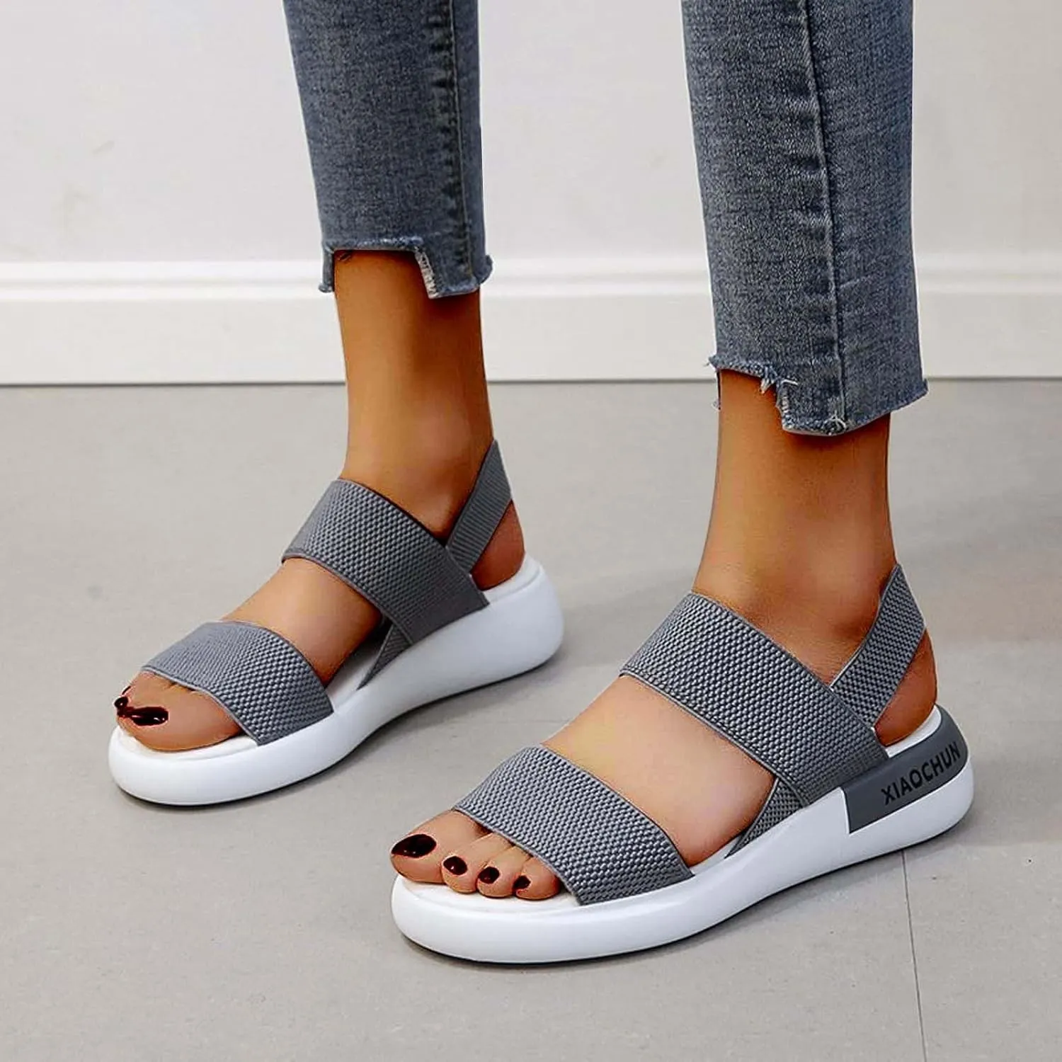 Women's Thick Strappy Sport Sandals High Elastic Ankle Strap Shoe Open Toe Platform Breathe Sandal Summer Beach Flats