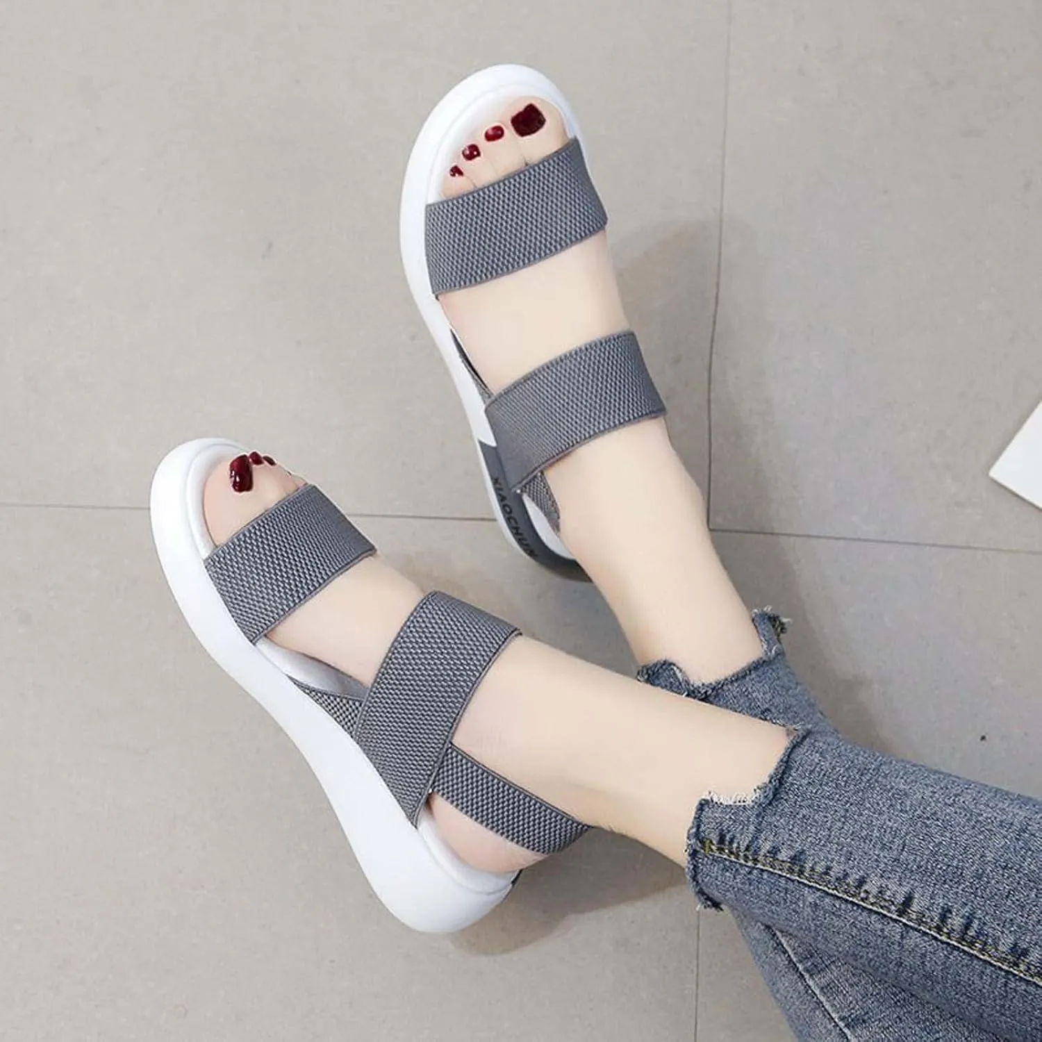 Women's Thick Strappy Sport Sandals High Elastic Ankle Strap Shoe Open Toe Platform Breathe Sandal Summer Beach Flats