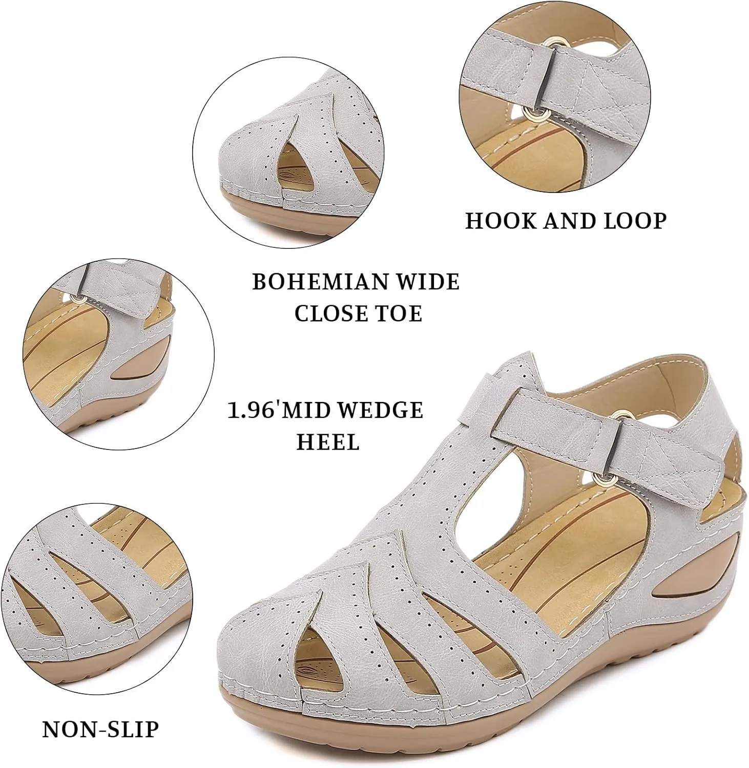 Womens Wedge Sandals Comfortable Closed Toe Wedge Platform Sandals Casual Bohemia Gladiator Outdoor Wedges ollow Out Orthopedic Shoes