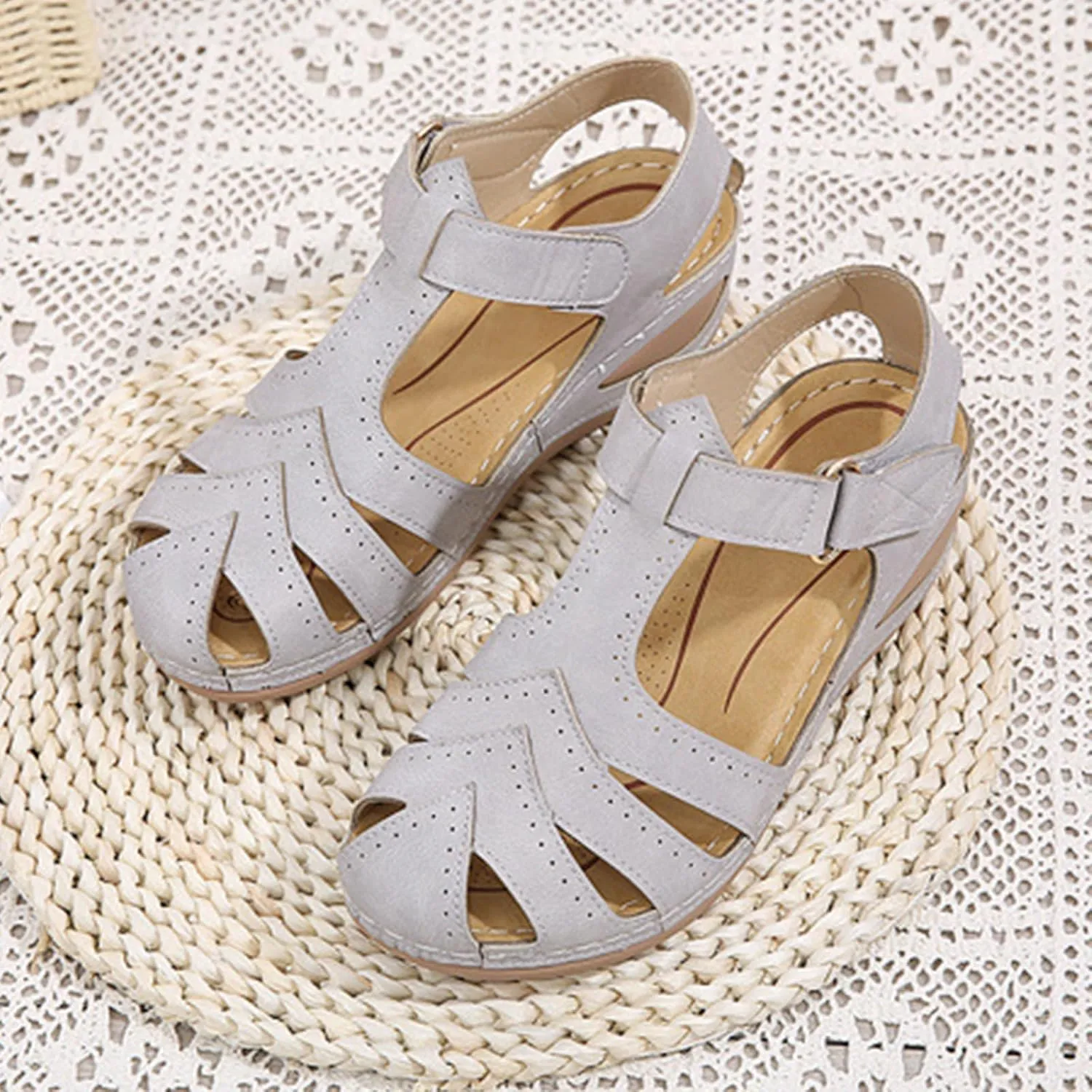 Womens Wedge Sandals Comfortable Closed Toe Wedge Platform Sandals Casual Bohemia Gladiator Outdoor Wedges ollow Out Orthopedic Shoes