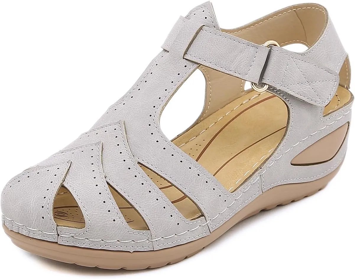 Womens Wedge Sandals Comfortable Closed Toe Wedge Platform Sandals Casual Bohemia Gladiator Outdoor Wedges ollow Out Orthopedic Shoes